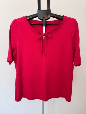 Talbots Red Rayon/Spandex Short Sleeve Tie-Front Top Size Large
